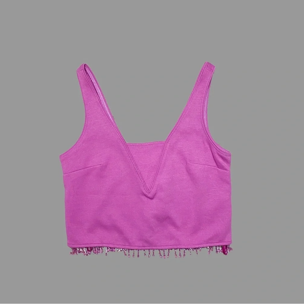 💛 XS 💛 NWT Anthro Tank Cropped Beaded Embellished - Picture 1 of 9